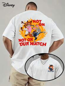 [Disney Licensed]Disney Zootopia Nick Wilde Judy Hopps "Not On Our Watch" Graphic T-Shirt, Men's Oversized Front & Back Print Short Sleeve Tee, Retro Police1 Cartoon Streetwear Top For Summer Daily Wear, Back To School, Zootopia Fans Gift, Casual Outings, Disney Parks Outfit & Teen Boys Fashion, Disney Officially Authorized Men's Short-Sleeved T-Shirts, Mens Clothes, Men, Ropa De Hombre, Summer Clothes, Men Shirts, Graphic Tees, Disney Outfits Men, Graphic Tees, Camisetas Para Hombre, Camisas Para Hombre, Summer Outfits For Men, Father's Day Gift, Perfect Gift For Family And Friends, Which Are Necessary For Birthday Parties, Disney Shirts, Mens Clothes, Summer Clothes, Officially Licensed Disney T-Shirts, Disney Men's And Women's Spring/Summer Fashion Casual Short-Sleeve T-Shirts - trắng - Xem 1