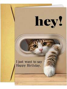 1张独一无二的猫咪生日贺卡，送给家人和朋友的最佳礼物，生日快乐贺卡带信封，精致小巧，可爱美观的单品 - 彩色 - 查看 19