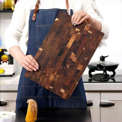1pc Premium Rosewood Double-Sided Cutting Board, Sturdy And Durable Yet Hygienic, Essential For Kitchen, Suitable For Meat, Cheese, Bread, Vegetables And Fruits, Natural Wood Grain Design, Ideal For Home And Professional Use, Fashionable Chopping Board, Smooth Texture, Checkered Pattern, A Beloved Gift