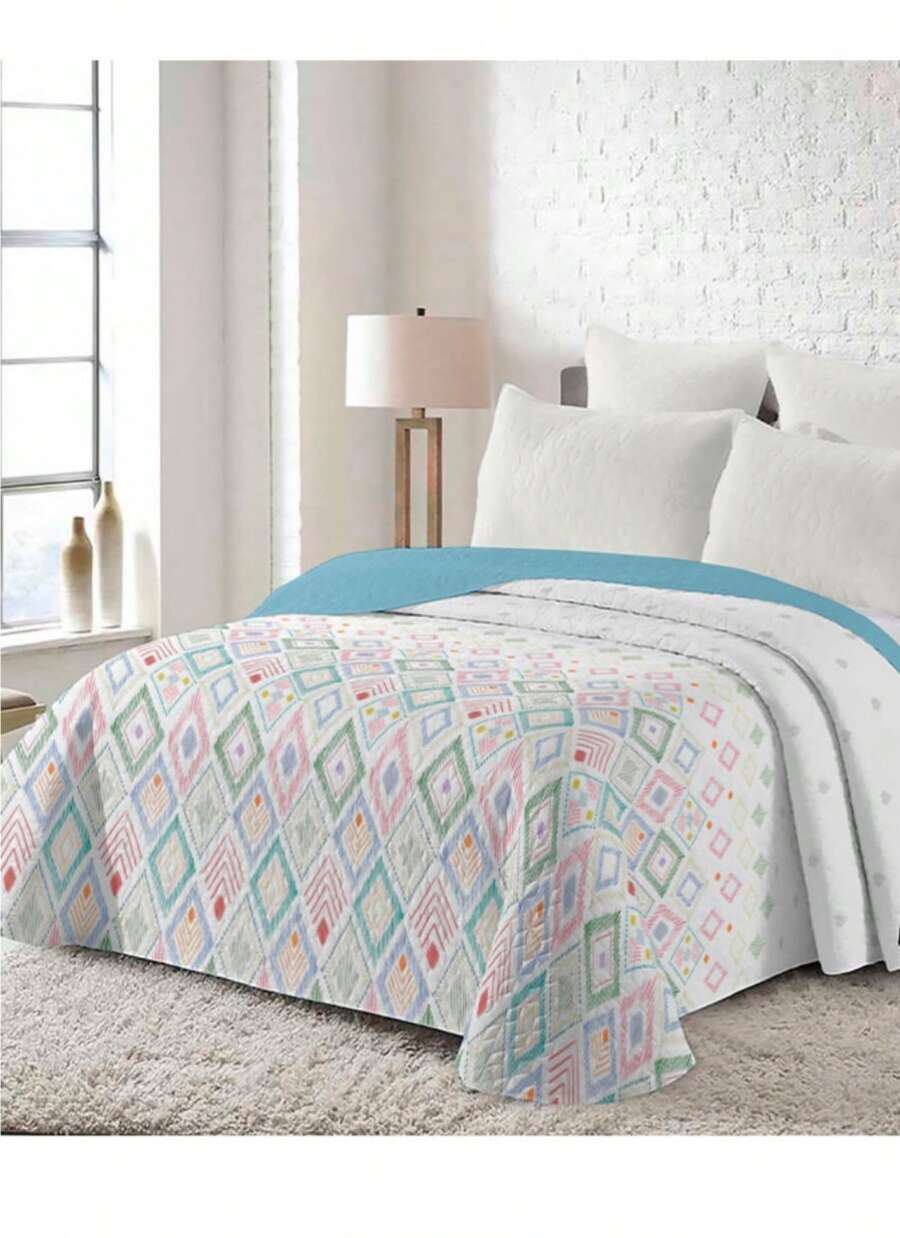 Quilted Bedspread + 2 Pillowcases, Printed For Spring, Summer, Autumn And Winter. 100% Microfiber, 150 X 150 Cm. - Model-8 - View 1