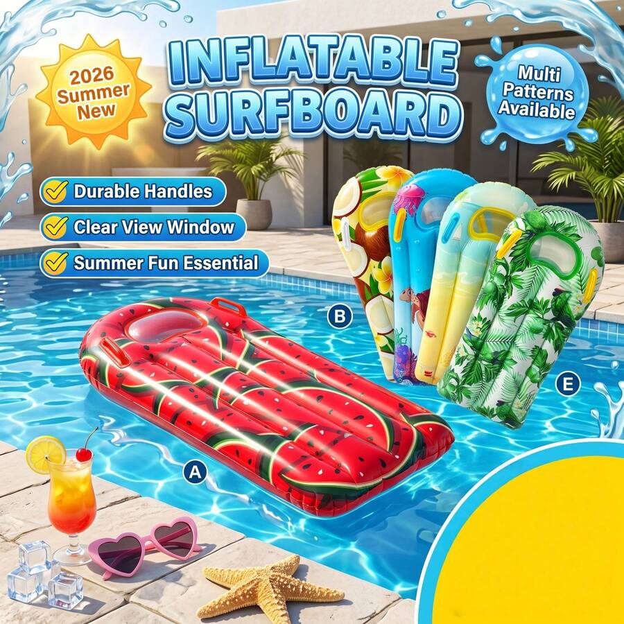 Inflatable Surfboard, Random Color Delivery For Surprise, Washes Clean With Water, Transparent Window To See Underwater, Beginner Balance Training Board, Water Surfing Float, Beach Resting Seat, Swimming Pool Play, Lake Leisure Drifting, Made Of PVC, Lightweight And Portable, Foldable And Space-Saving, Easy To Inflate And Deflate, Pool Inflatable, Beach Essentials, Pool Float - Random Color Float - View 1