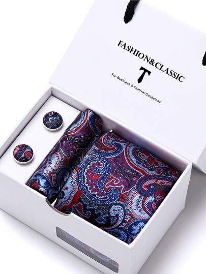 AlanKing 1 Bộ cà vạt họa tiết Paisley màu tím và đỏ, hộp quà tặng, phù hợp cho nam giới đi làm, dự tiệc, hoặc dự đám cưới.