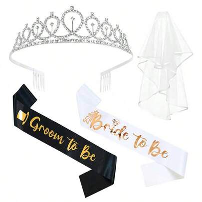 Bachelorette Party Decorations Bride & Groom To Be Sash Tiara/Crown Veil Engagement Party Accessories Bridal Shower Gifts For Bride