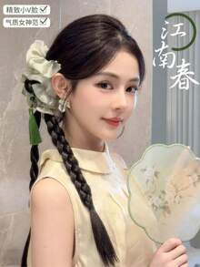 新款中国风假发辫子女式温柔古风发饰夹子辫子扭马尾旗袍假发 - 黑棕色 - 查看 4