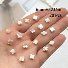 20pcs Natural Freshwater Shell Four-Leaf Clover White Flat Beads 6/8mm, Suitable For DIY Earring, Jewelry Making Accessories - White - View 14