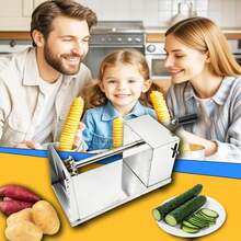 1 Cortador manual de acero inoxidable para hacer patatas fritas en espiral, máquina cortadora de patatas fritas francesas, raspador de patatas fritas, cortador giratorio de patatas fritas - Shutaji - Ver 5
