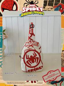 Marvel 1个漫威官方授权蜘蛛侠图案单肩包，男童休闲斜挎包，轻便可调节肩带胸包，卡通零钱包，适合男孩、年轻粉丝、学生，完美适用于日常上学、户外玩耍、主题公园游玩、假期旅行，方便携带零食。 - 白色 - 查看 4