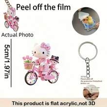 1 pieza Lindo llavero acrílico de bicicleta de Hello Kitty de Sanrio, llavero de coche eléctrico con colgante decorativo 2D de Kuroomi Melody Cinnamoroll; un encantador colgante de bicicleta con diseño de gato de dibujos animados; un llavero impreso por ambos lados; un regalo perfecto con tema de anime para niñas - Multicolor - Ver 4
