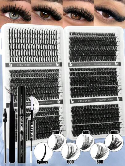 684/576 Clusters D Curl DIY Individual Lash Clusters, 40D-150D Curl & 8-16mm Length, Thick, Natural And Comfortable, Waterproof And Long-Lasting Wear.