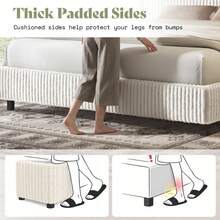 Full/Queen/King Upholstered Bed Frame With Gap-Free 3.5" Thick Headboard – Corduroy Platform Bed With Fully Padded Design & Metal Slats, No Box Spring Needed - 奶油 - 查看 9