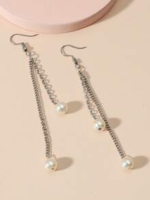 一对法式奢华珍珠花朵耳钉，长款优雅仿珍珠耳环，送给女朋友的百搭礼物 - 彩色 - 查看 12