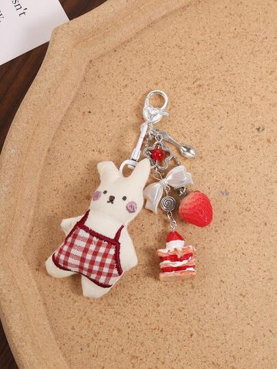 1Pc Cute Rabbit Strawberry Keychain Pendant, Backpack Decoration Style Korean Fashion Backpack Hanging Decorative Small Accessory, Bag Hanging Decoration, Car Keychain, Key Hanging Rope, Bag Hanging Piece Keychain, Keychain Accessory, Lady Keychain Keyring, Gift For Women, Gift For Mother, Birthday Gift, Gift For Friends, Festival Gift, Event Souvenir, Party Gift