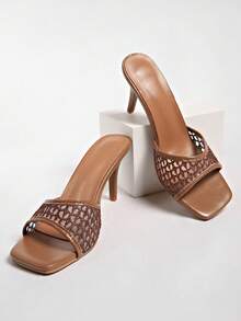 2026 Summer New Pointed Toe High Heel Slip-On Slippers, Lace Sexy High Heel Sandals For Women - Brown - View 6