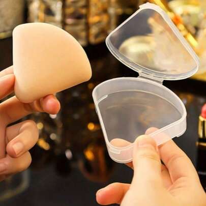 2/5 Hộp đựng bông phấn tam giác trong suốt, hộp rỗng, hộp đựng phấn phủ dạng cushion di động, hộp đựng bông phấn trang điểm tam giác nhỏ trong suốt, hộp đựng bông phấn chống bụi, dùng được cả khô và ướt.