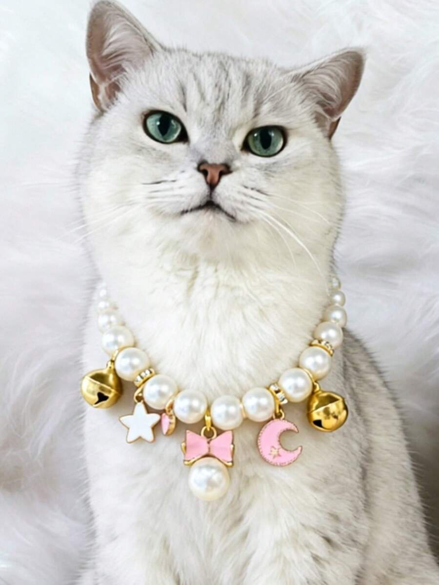 1 pieza Collar de mascota con colgante de campana y lazo de moda - Multicolor - Ver 1