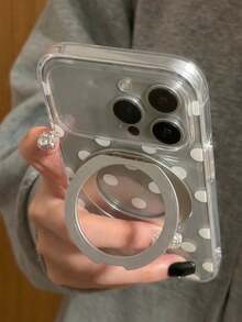 Polka Dot Simple Style Polka Dots Silvery Plating 360 Rotating Stand Phone Case Compatible With IPhone 17 Pro Max 17 Pro 16 Pro 16 Pro Max 15 Pro Max 15 Pro 14 Pro Max 14 Pro 13 Pro Max 13 12 Pro Max 14 15 16 Plus 11 Clear Transparent Soft Cover Shell - White Wave Spots - View 2