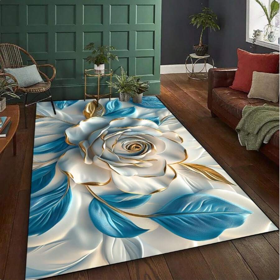 1 pezzo Tappeto da area con motivo a rose 3D, grande, decorazione per la casa, regalo camuffato, tappeto da esterno per portico, soggiorno, camera da letto, terrazza, balcone