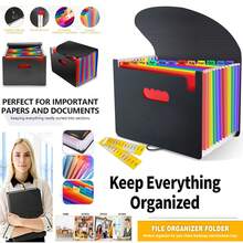 Heavy-Duty Expandable Standing File Organizer With 13/25 Pocket Expandable Plastic File Box Paper/Document/Receipt Manager Folder (A4/Letter Size) Document Bags Folder Holder Big Capacity Durable Document Storage Organizer, File Storage Box BLACK - 13 Bolsillo - Ver 6