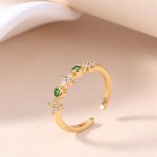 1 chiếc nhẫn bản rộng kiểu dáng tối giản bằng thép không gỉ mạ vàng 18K đính đá quý dành cho nữ dự tiệc. - Nhiều màu - Xem 8