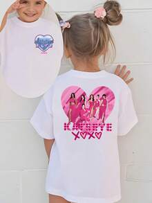 Girls KATSEYE K Pop Group Heart Photo Double Sided Print T Shirts Girls Kids Short Sleeve Casual Cute Wear Party Play Machine Washable Gift - 白色 - 查看 1