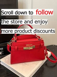2025 Autumn/Winter New Women's Handbag With Fur Trim, PU Waterproof Material Small Handbag, Women's Wallet With Twist Lock Design, Adjustable Shoulder Strap, Vintage Elegant Wallet Suitable For Travel, Shopping, Work Commute, Party And Campus Events - Red - View 2