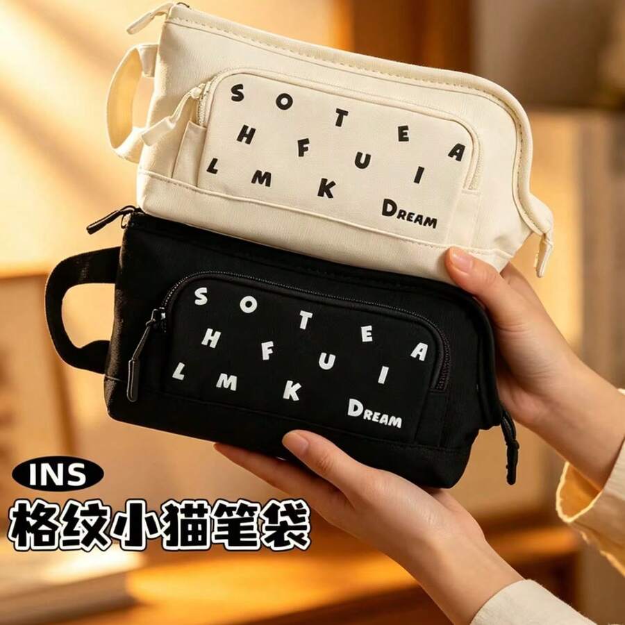 多功能素色信纸铅笔盒，简约文具盒，高品质收纳袋，创意设计 - 彩色 - 查看 1