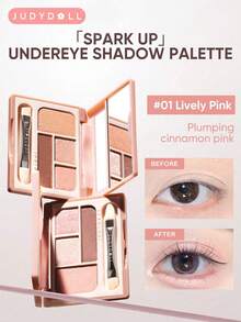 Palet eyeshadow bawah mata JUDYDOLL "SPARK UP", Highlighter & Palet eyeshadow 4 warna dengan glitter mutiara. - #01 Merah Muda Cerah - View 1