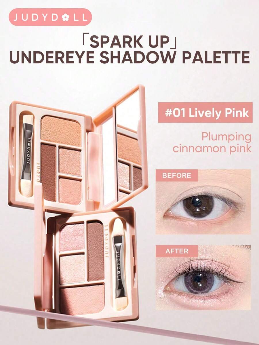 Palet eyeshadow bawah mata JUDYDOLL "SPARK UP", Highlighter & Palet eyeshadow 4 warna dengan glitter mutiara. - #01 Merah Muda Cerah - View 1