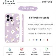 Funda de silicona líquida con patrón de margarita, a prueba de golpes y suave, compatible con iPhone/Galaxy/X//Note/ - Negro - Ver 3