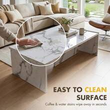 Mesa de centro rectangular moderna de falso travertino, mesa de acento con marco minimalista y resistente para sala de estar, oficina o apartamento, color beige natural - Aspecto de mármol sintético - Ver 6