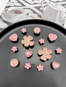 14个休闲粉色（珍珠花、爱心、蝴蝶结）鞋夹，DIY装饰，适用于女士凉鞋、拖鞋、沙滩包，多功能鞋饰，非常适合作为圣诞节、万圣节和生日派对礼物。 - 粉色 - 查看 4