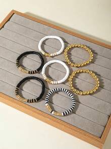 imoli 7件套波西米亚风软陶珠手链套装，适合女性日常叠戴，亦可作为海滩度假首饰礼品。 - 彩色 - 查看 8