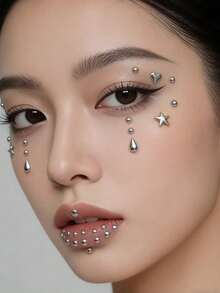 Khuyên mũi giả 3-6mm, hình tròn, trái tim, giọt nước, khuyên mũi bạc nhân tạo không cần xỏ lỗ, trang sức dán mặt cho lông mày, môi, phong cách cao bồi miền Tây Y2K, tự làm. - Bạc - Xem 7