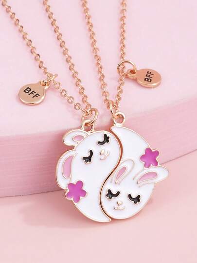 2件套可爱兔子吊坠项链，适合女孩佩戴 - 可调节闺蜜友谊饰品，多色兔子吊坠，适合送给女儿、孙女作为生日礼物，日常佩戴