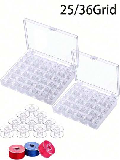 1pc Sewing Machine Bobbin Storage Box, Transparent Plastic Organizer Case With 25/36 Slots, For Household Sewing Accessories