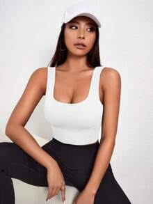 Áo ngực thể thao nữ dây bản rộng có gân, áo tank top tập gym, yoga, chống sốc, chịu lực cao, mặc thường ngày. - trắng - Xem 3