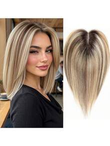 3.5"X4" Handmade Lace Base Human Hair Topper, 12" Real Hair - Trendy Color - View 9