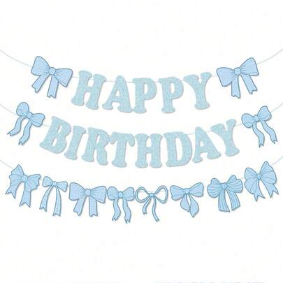 Bộ 3 món trang trí nơ xanh dương cho tiệc sinh nhật, banner sinh nhật hình nơ, bộ trang trí treo tiệc hình nơ, banner treo xoắn ốc hình nơ xanh dương bóng, đồ trang trí sinh nhật hình nơ cho nữ, đồ trang trí tiệc hình nơ, đồ dùng tiệc cưới, 1/3 món