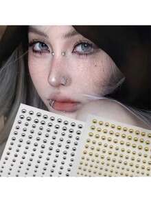 1pc Y2K Sexy Body Jewelry Stickers, Including Lip Stud Stickers, Fake Nose Rings, Eyebrow Stud Stickers, Lip Rings And Eyebrow Stickers, Rhinestone Face Decorations For Parties And Music Festivals, Temporary Tattoo Body Art Stickers Without Piercing, Eye Makeup Accessories - Multicolor - View 6