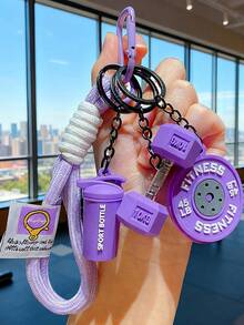 4pcs Personalized Fitness Accessory Set: Handmade Woven Fitness Accessories. This Fashionable And Versatile Set Includes Various Fitness-Themed Accessories Such As Woven Ropes, Barbells, Dumbbells, Water Bottles, And Carabiners, Adding A Unique Flair To Any Bag. - Multicolor - View 2