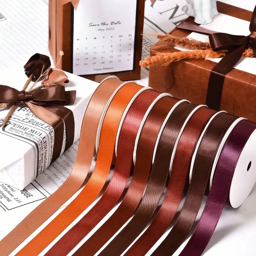 YAMA yardas/lote 13 16 19 22mm cinta de raso de doble cara cintas doradas y marrones para decoración de boda regalos de rosas hechos a mano W4UG - Galletas con chispas de chocolate 839 - Ver 1