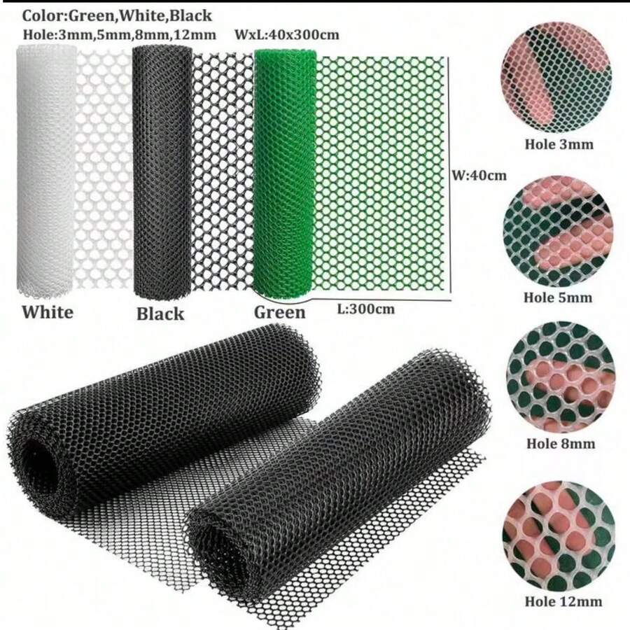 塑料金属丝网围栏，40厘米 x 300厘米 - 塑料鸡笼网，适用于狗、兔子和家禽 - 阳台宠物防护网（网孔3毫米-12毫米） - 彩色 - 查看 1