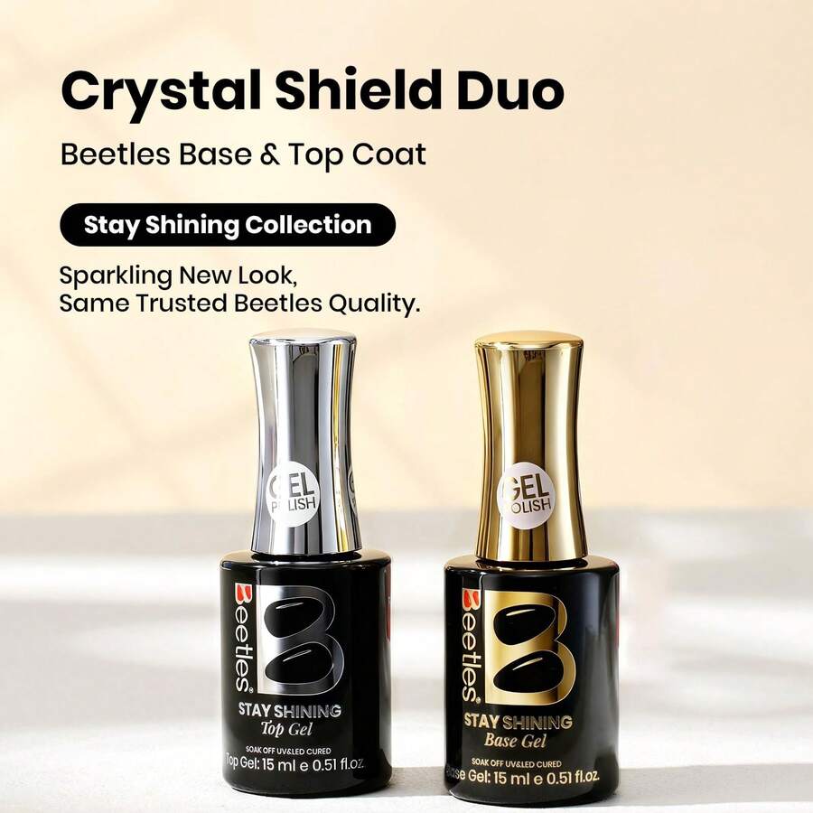 2Pcs 15ML Beetles Gel Base & Top Coat Set, No Wipe High Gloss Top Coat, Strong Adhesion Base Coat, Long Lasting UV Gel Nail Polish, Professional Nail Art Manicure Gifts For Women - 2Pcs 15ML Gel Base & Top Coat - 查看 1