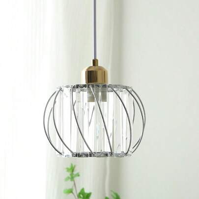 1pc European Luxury Modern Crystal Metal Lamp Shade - Contemporary Style, E26 Socket Base, Furniture Lighting Accessory, Easy Installation. Suitable For Bedroom Room Decor, Room Decoration, Applicable For Home Room Decoration, Soft Ceiling Lighting, Unique Pendant Light, Living Room Lamp Shade, Bedroom Lamp Shade, Cafe Lamp Shade And Dining Room Lamp Shade. Ideal Beautiful Lampshade. Note: Bulb And Light Strip Not Included; This Set Only Contains The Lamp Shade.