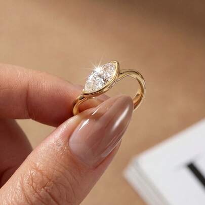 ESBERRY 1pc 925 Sterling Silver Classic Elegant Horse Eye Shaped Zirconia Wave Ring, Women's Jewelry, Party Gift, Birthday Gift, Daily Wear