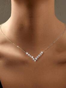 1 chiếc dây chuyền mặt đá Cubic Zirconia sang trọng bằng bạc Sterling 925, món quà tinh tế dành cho phái nữ, thích hợp cho sinh nhật, tiệc tùng, ngày lễ. - hình chữ v - Xem 3