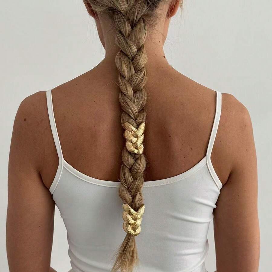 1个/2个装女士编织金属发圈 - 高级弹力发绳，带马尾钩，多功能后脑勺发饰，橡皮筋发圈，夏季、假日、旅行 - 彩色 - 查看 1