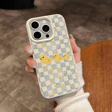 1pc TPU Soft Cute Blue Plaid Little Yellow Duck Pattern Phone Case, Compatible With IPhone 17 Pro Max/17/16 Pro Max/15/13/12/11, S20 FE/A15/S24/A55, Note 11/12/13 Pro, Full Coverage Anti-Drop Soft Protective Cover - White - View 4