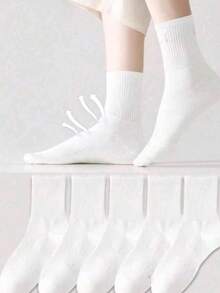 3/5/6/10 Pairs Solid Color Men's Mid-Calf Socks, Comfortable And Breathable, Suitable For Daily, Business, Sports, And Wear, Unisex - White - View 1