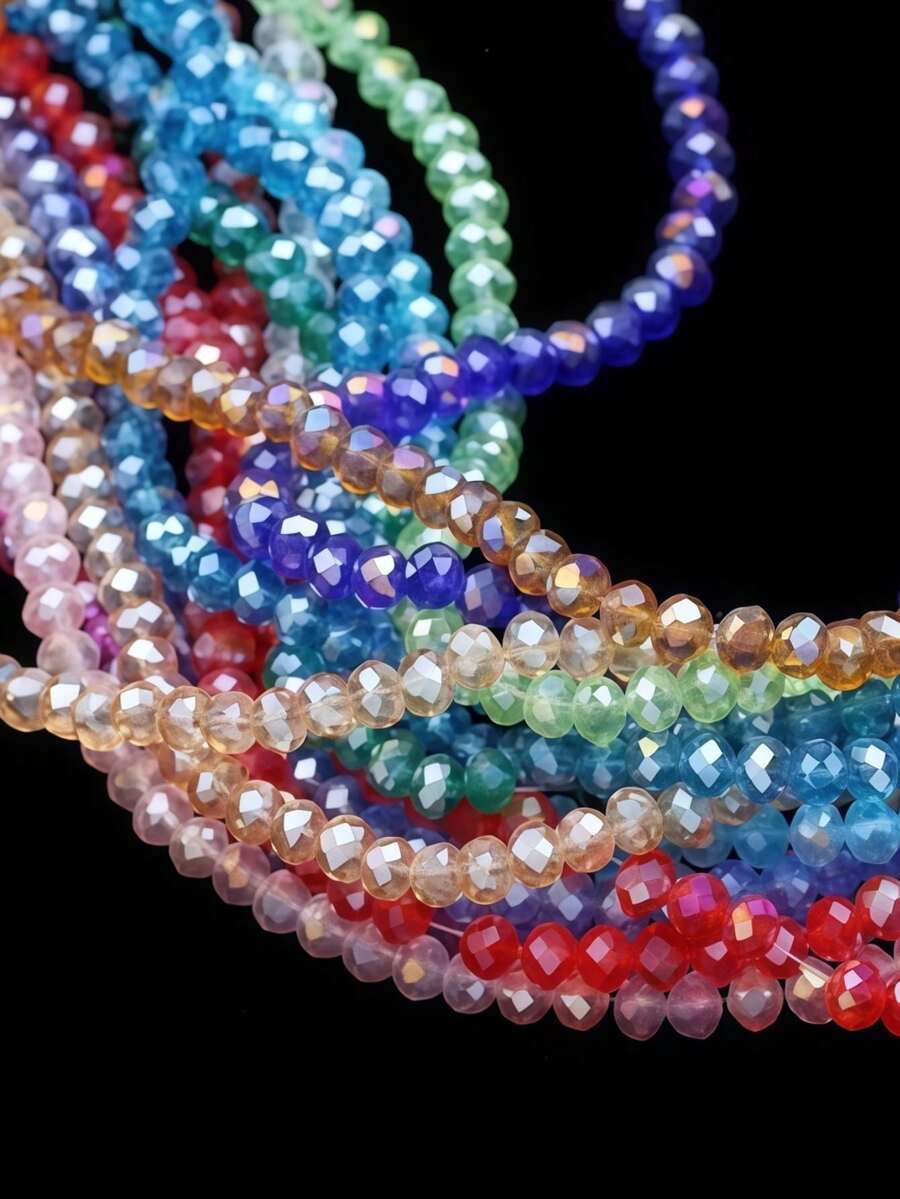 200pcs 3mm Flat Oval AB Color Glass Crystal Beads, Suitable For DIY Handmade Fashion Bracelet Necklace Jewelry Making Accessories - Multicolor - View 1